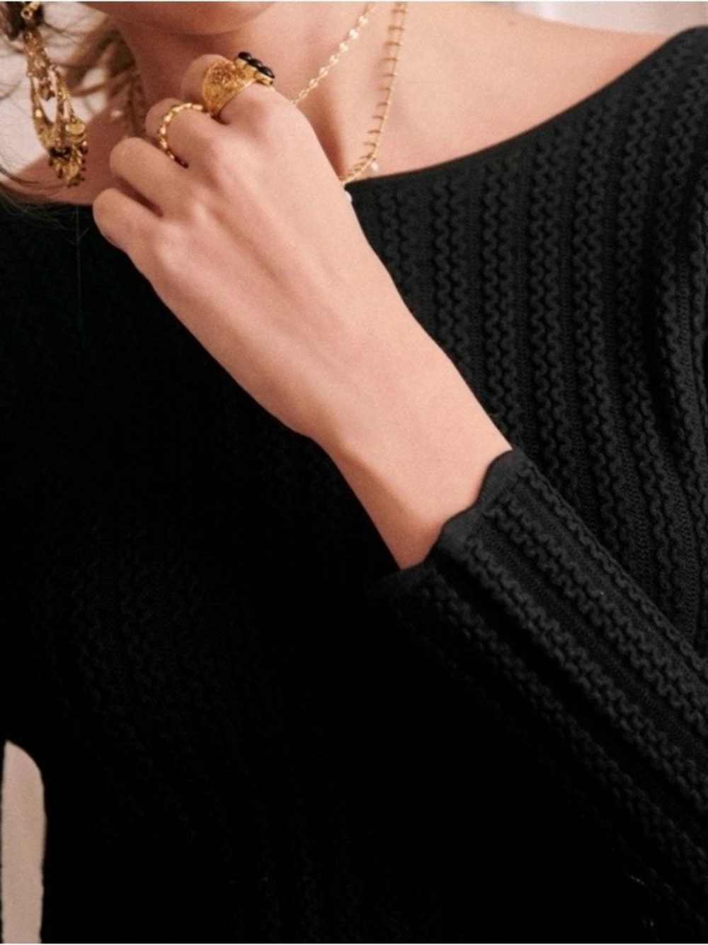 SEZANE Flavie Black Ribbed Knit Midi Dress M - Picture 2 of 10